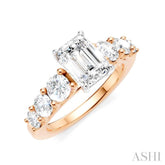 1 1/10 Ctw Emerald Shape Round Cut Diamond Semi-Mount Engagement Ring in 14K Rose and White Gold