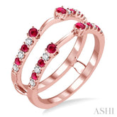 2 MM & 1.5 MM Ruby and 1/5 Ctw Round Cut Diamond Precious Insert Ring in 14K Rose Gold