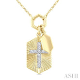 1/8 Ctw Cross Charm Fluted Round Cut Diamond Fashion Pendant With Chain in 10K Yellow and White Gold