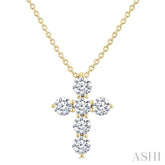 1/2 Ctw Round Cut Diamond Christian Cross 6-Stone Fashion Pendant With Chain in 14K Yellow Gold