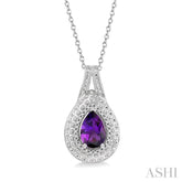 9x6 MM Pear Cut Amethyst and 1/20 Ctw Round Cut Diamond Semi-Precious Pendant With Chain in Sterling Silver