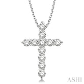 1 1/2 Ctw Round Cut Diamond Cross Pendant in 14K White Gold with Chain