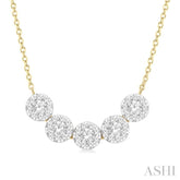 1/2 Ctw 5-Stone Circular Mount Lovebright Round Cut Diamond Necklace in 14K Yellow & White Gold