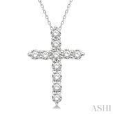1/2 Ctw Round Cut Diamond Cross Pendant in 14K White Gold with Chain