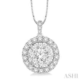 1 Ctw Round Cut Diamond Lovebright Pendant in 14K White Gold with Chain