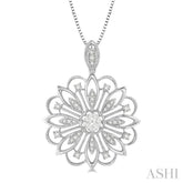 1/3 Ctw Floral Lattice Lovebright Round Cut Diamond Pendant With Chain in 14K White Gold