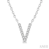1/20 Ctw Initial 'V' Round Cut Diamond Pendant With Chain in 10K White Gold