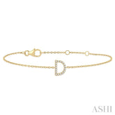 1/20 Ctw Initial 'D' Round Cut Diamond Bracelet in 10K Yellow Gold