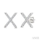 1/10 Ctw Initial 'X' Single Cut Diamond Earrings in 10K White Gold