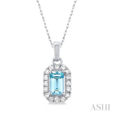5x3 MM Octagonal Shape Aquamarine and 1/20 Ctw Round Cut Diamond Halo Semi-Precious Pendant with Chain in 10K White Gold