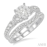 5/8 Ctw Round Cut Diamond Lovebright Wedding Set with 1/2 Ctw Engagement Ring and 1/6 Ctw Wedding Band in 14K White Gold