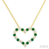 1.4 MM Round Cut Emerald and 1/8 Ctw Open Heart Round Cut Diamond Precious Fashion Pendant With Chain in 14K Yellow Gold