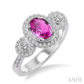 7x5 MM Oval Cut Pink Sapphire and 1/2 Ctw Round Cut Diamond Precious Ring in 14K White Gold
