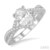 5/8 Ctw Oval Shape Split Criss-Cross Shank Round Cut Diamond Semi-Mount Engagement Ring in 14K White Gold