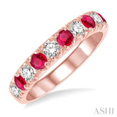 2.9 MM Ruby and 1/2 Ctw Round Cut Diamond Precious Wedding Band in 14K Rose Gold