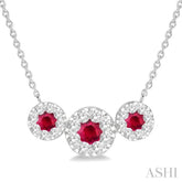 3.8 MM & 3 MM Ruby and 5/8 Ctw Round Cut Diamond Past Present & Future Precious Necklace in 14K White Gold