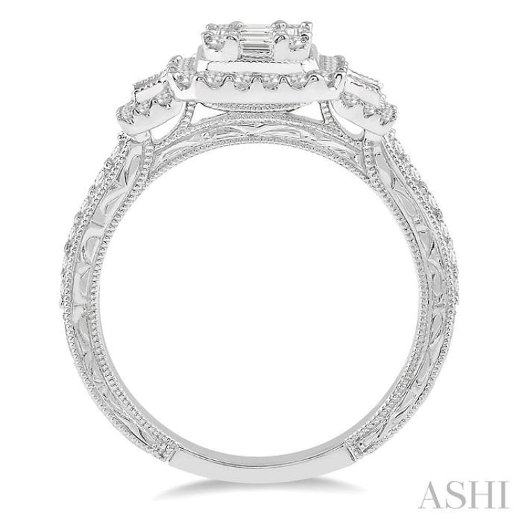 7/8 ctw Octagonal & Rectangular Mount Baguette and Round Cut Diamond Engagement Ring in 14K White Gold 7/8 ctw Octagonal & Rectangular Mount Baguette and Round Cut Diamond Engagement Ring in 14K White Gold