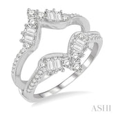 3/4 Ctw Chevron Center Baguette and Round Cut Diamond Insert Ring in 14K White Gold
