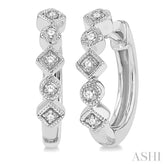 1/10 Ctw Circular & Rhombus Mount Round Cut Diamond Huggie Petite Earrings in 14K White Gold