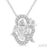 1/10 ctw Ganesha in OM Petite Round Cut Diamond Fashion Pendant With Chain in 10K White Gold