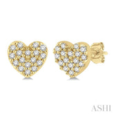 1/10 ctw Heart Charm Round Cut Diamond Petite Fashion Earring in 10K Yellow Gold