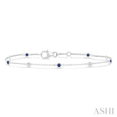 1.8 MM Sapphire and 1/10 Ctw Bezel Set Round Cut Diamond Precious Gemstone Station Bracelet in 14K White Gold