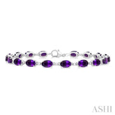 6X4 MM Oval Cut Amethyst and 1/6 Ctw Round Cut Diamond Semi-Precious Tennis Bracelet in 10K White Gold