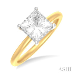 1/10 ctw Emerald Shape Round Cut Diamond Semi Mount Engagement Ring in 14K Yellow and White Gold