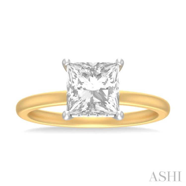 1/10 ctw Emerald Shape Round Cut Diamond Semi Mount Engagement Ring in 14K Yellow and White Gold