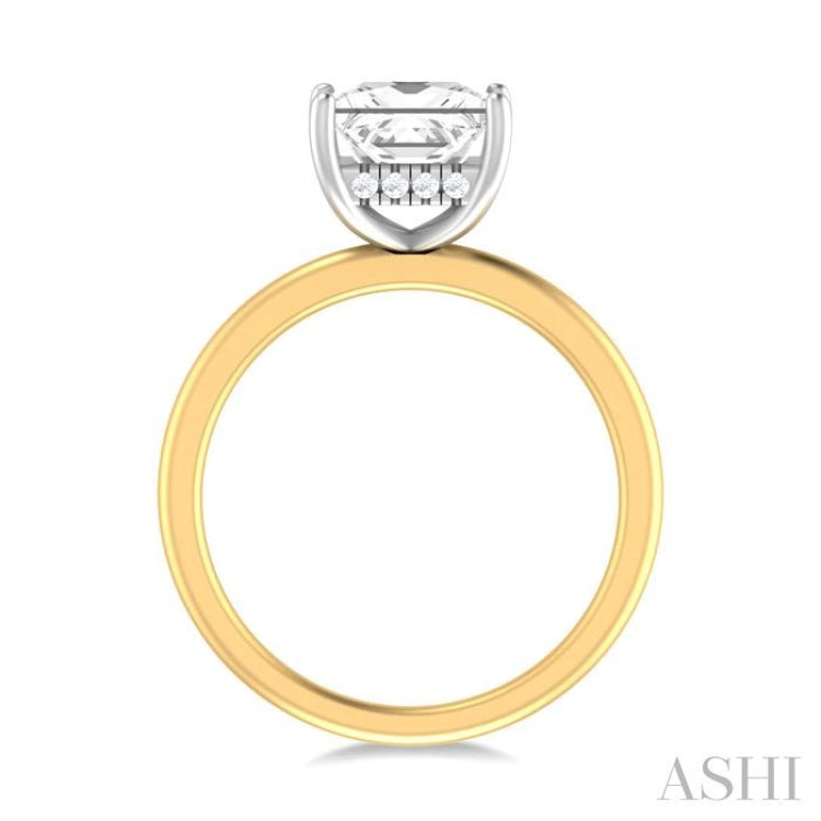 1/10 ctw Emerald Shape Round Cut Diamond Semi Mount Engagement Ring in 14K Yellow and White Gold