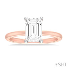 1/10 ctw Emerald Shape Round Cut Diamond Semi Mount Engagement Ring in 14K Rose and White Gold