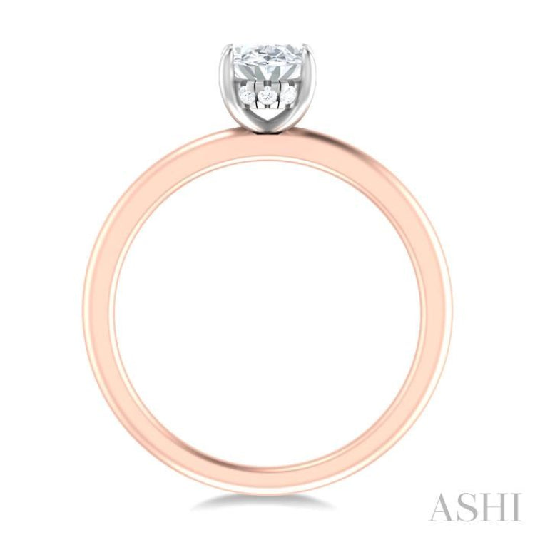 1/20 ctw Oval Shape Round Cut Diamond Semi Mount Engagement Ring in 14K Rose and White Gold