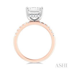 1/3 ctw Emerald Shape Round Cut Diamond Semi Mount Engagement Ring in 14K Rose and White Gold