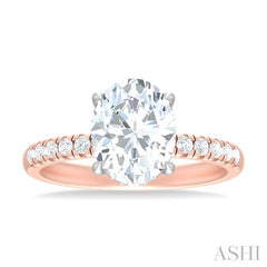 1/3 ctw Oval Shape Round Cut Diamond Semi Mount Engagement Ring in 14K Rose and White Gold