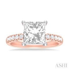 1/3 ctw Princess Shape Round Cut Diamond Semi Mount Engagement Ring in 14K Rose and White Gold