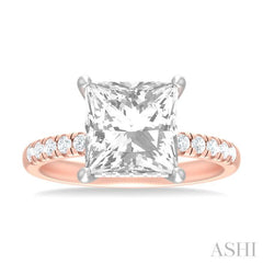 1/3 ctw Princess Shape Round Cut Diamond Semi Mount Engagement Ring in 14K Rose and White Gold