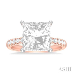 1/3 ctw Princess Shape Round Cut Diamond Semi Mount Engagement Ring in 14K Rose and White Gold