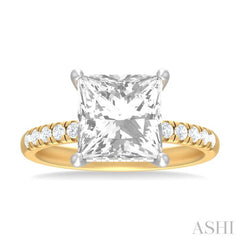 1/3 ctw Princess Shape Round Cut Diamond Semi Mount Engagement Ring in 14K Yellow and White Gold