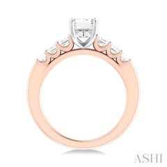 1 ctw Emerald Shape Emerald and Round Cut Diamond Semi Mount Engagement Ring in 14K Rose and White Gold
