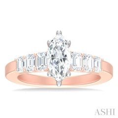 1 ctw Marquise Shape Emerald and Round Cut Diamond Semi Mount Engagement Ring in 14K Rose and White Gold
