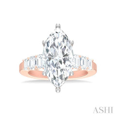 1 1/4 ctw Marquise Shape Emerald and Round Cut Diamond Semi Mount Engagement Ring in 14K Rose and White Gold