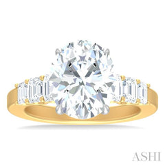 1 1/4 ctw Oval Shape Emerald and Round Cut Diamond Semi Mount Engagement Ring in 14K Yellow and White Gold