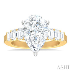 1 1/4 ctw Pear Shape Emerald and Round Cut Diamond Semi Mount Engagement Ring in 14K Yellow and White Gold