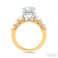 1 1/4 ctw Oval Shape Round Cut Diamond Semi Mount Engagement Ring in 14K Yellow and White Gold