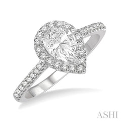 3/8 ctw Diamond Ladies Engagement Ring with 1/4 Ct Pear Cut Center Stone in 14K White Gold