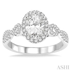 1/2 ctw Oval Cut Diamond Ladies Engagement Ring with 1/3 ct Oval Cut Center Stone in 14K White Gold