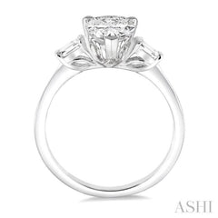 1/2 ctw Baguette and Pear Cut Diamond Ladies Engagement Ring with 1/3 ct Pear Cut Center Stone in 14K White Gold