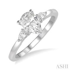 1/2 ctw Pear Cut Diamond Ladies Engagement Ring with 1/3 ct Pear Cut Center Stone in 14K White Gold