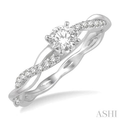 1/3 ctw Round Center Diamond Twisted Ladies Engagement Ring with 1/4 Ct Round Cut Center Stone in 14K White Gold