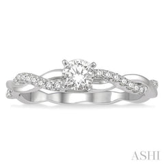 1/3 ctw Round Center Diamond Twisted Ladies Engagement Ring with 1/4 Ct Round Cut Center Stone in 14K White Gold